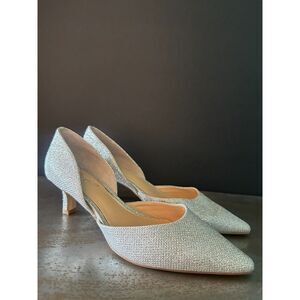 Jewel Badgley Mischka Pump 6 Kitten Heel D'Orsay Wedding Bridal Silver Dotty